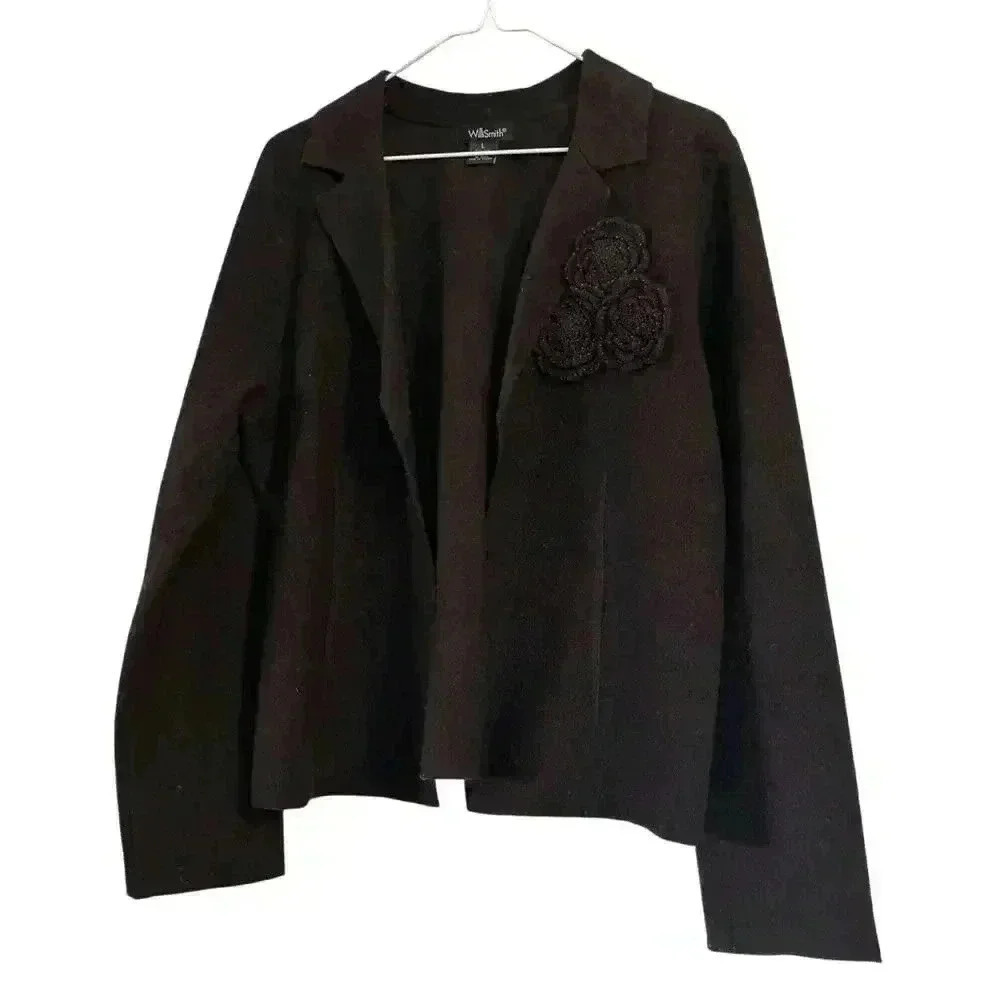 Willi Smith Large Brown Wool Blazer With Flowers Jacket No Closure No Lining